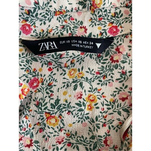 Zara Ditsy Floral Cottagecore Maxi collar Shirt Dress sz XS neutral minimalist b - Picture 4 of 13